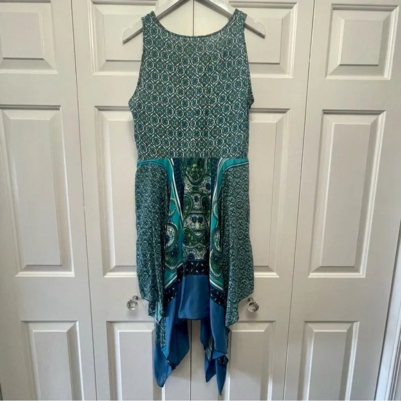 Nordstrom A-List Teal Green Blue Paisley Handkerchief Sleeveless Scoopneck Dress - Picture 8 of 10